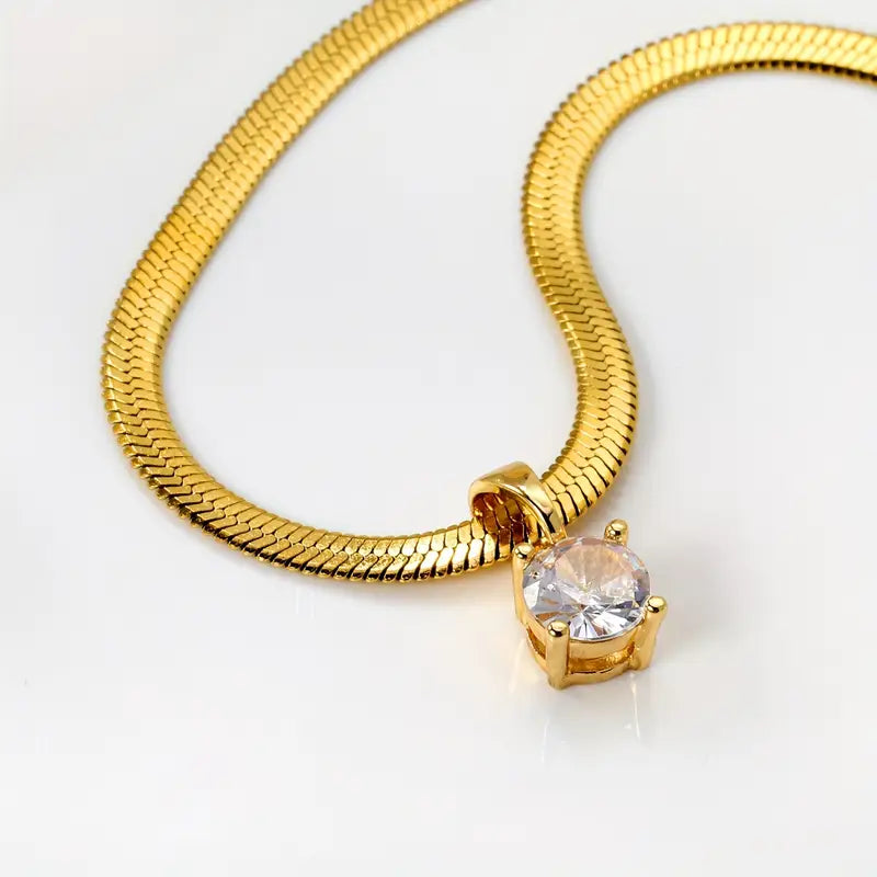 Aubrielle – Radiant Solitaire Gold Necklace
