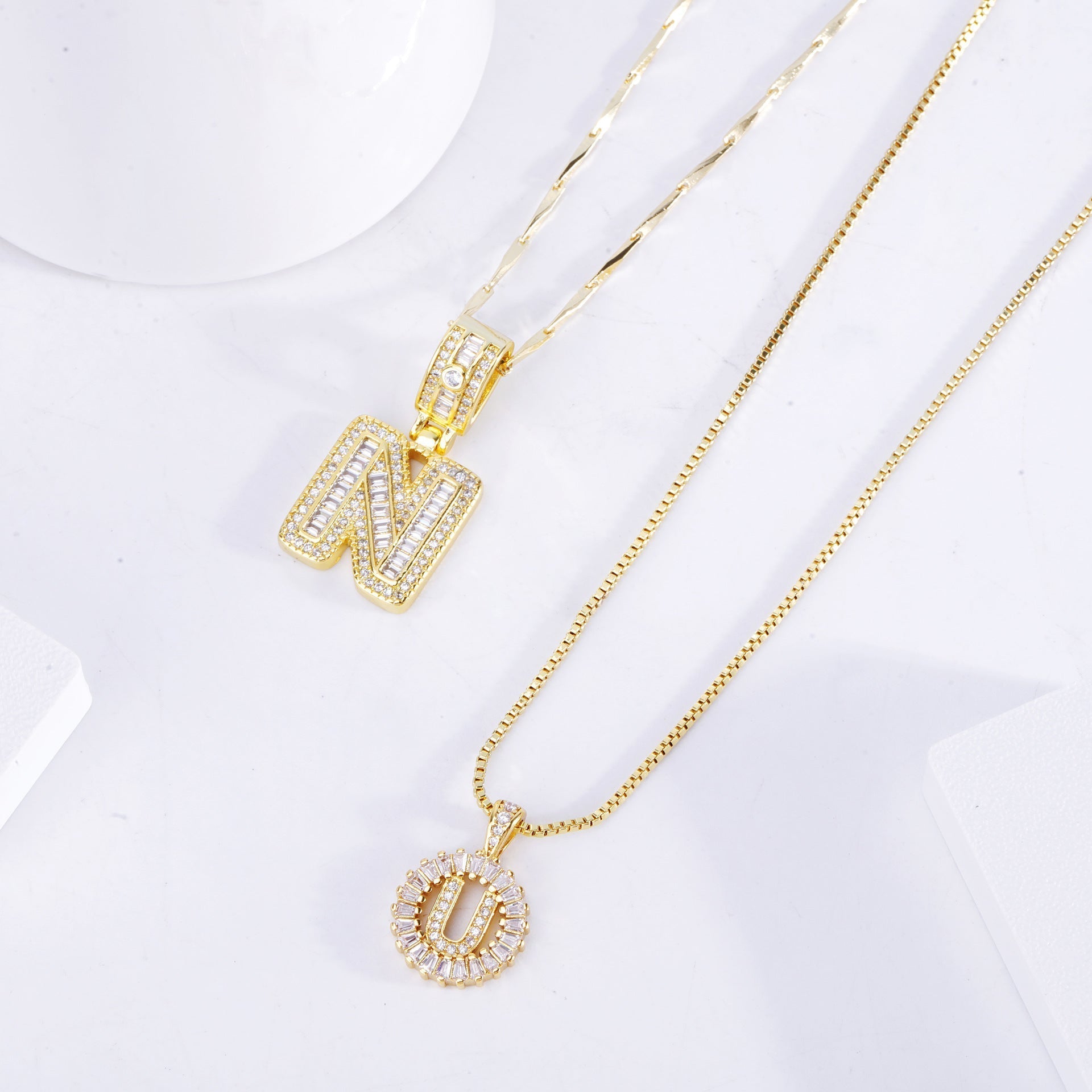 Taylor - Pave letter initial necklace set