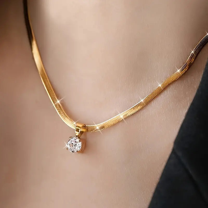 Aubrielle – Radiant Solitaire Gold Necklace